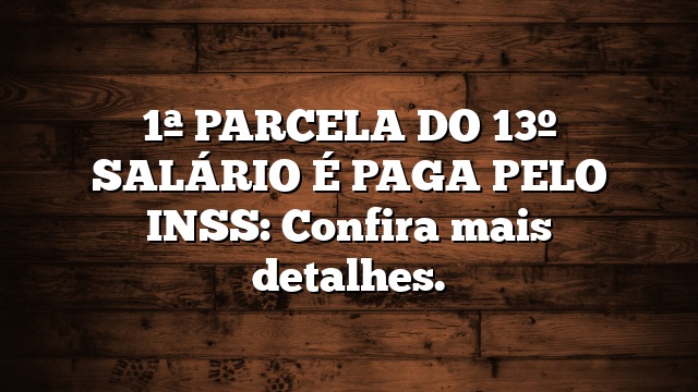 1ª PARCELA DO 13º SALÁRIO É PAGA PELO INSS: Confira mais detalhes.